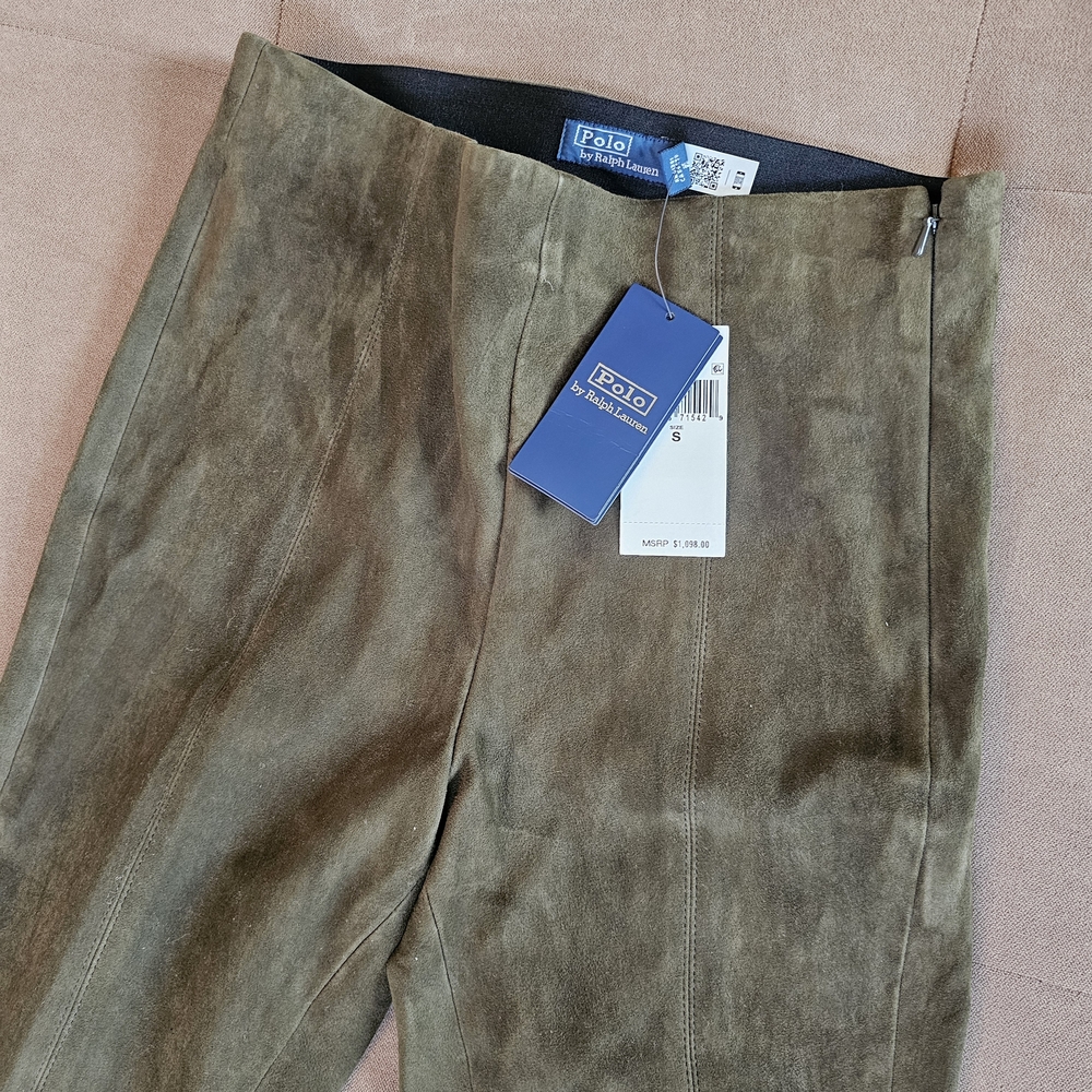 Polo by Ralph Lauren Women's Lambskin Suede Skinny Pants With Ankle Zipper